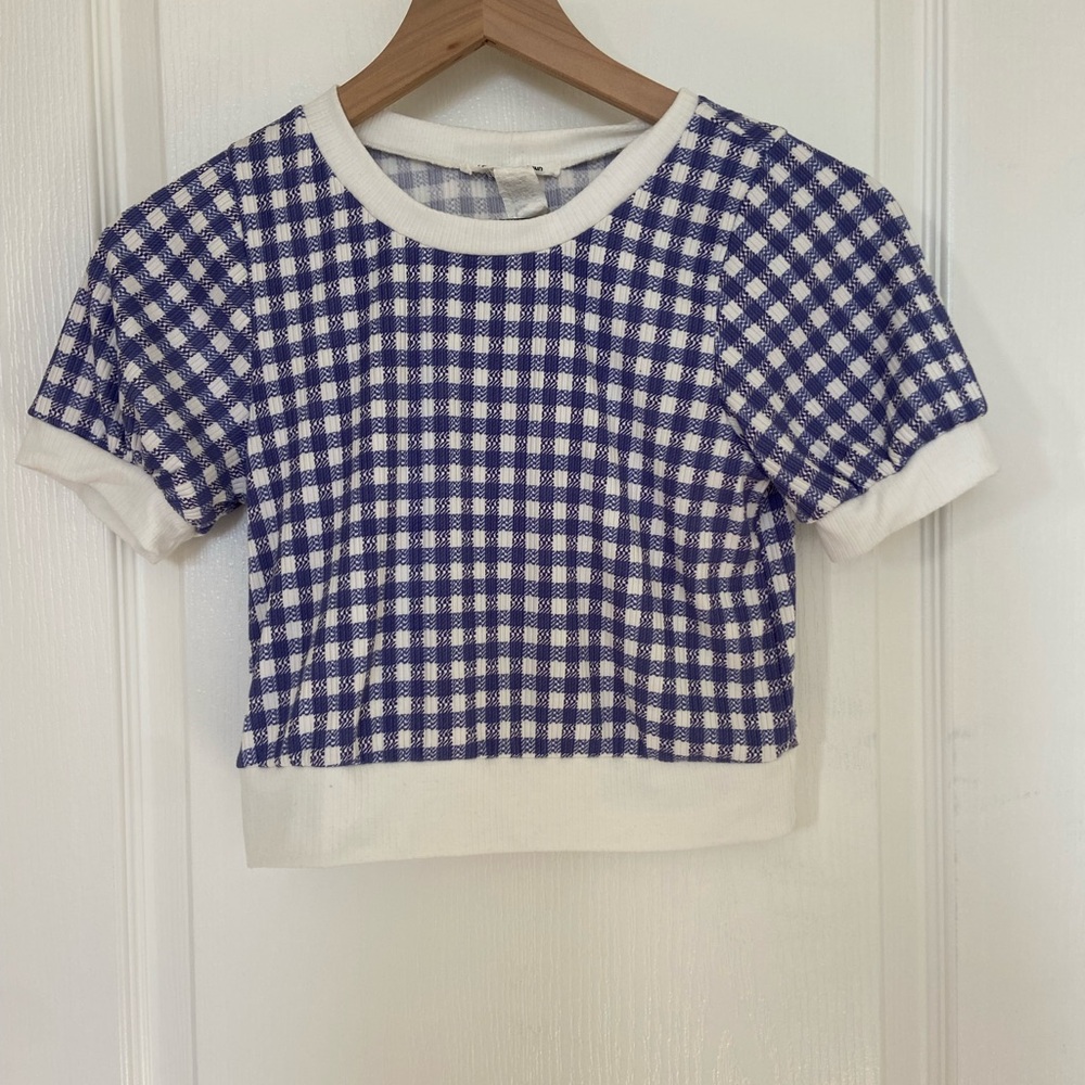 Caution To The Wind Navy and White Plaid Crop Top